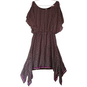 Max Studio Dress Womens XL Brown Pink Polka Dot Hanky Hem Slinky